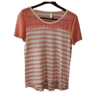 Janeric  Knit Coral Short Sleeve Striped Top LG